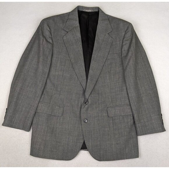 HAGGAR IMPERIAL - MEN'S GRAY PLAID WOOL BLAZER JACKET SPORT COAT - SIZE 44 - Picture 1 of 13